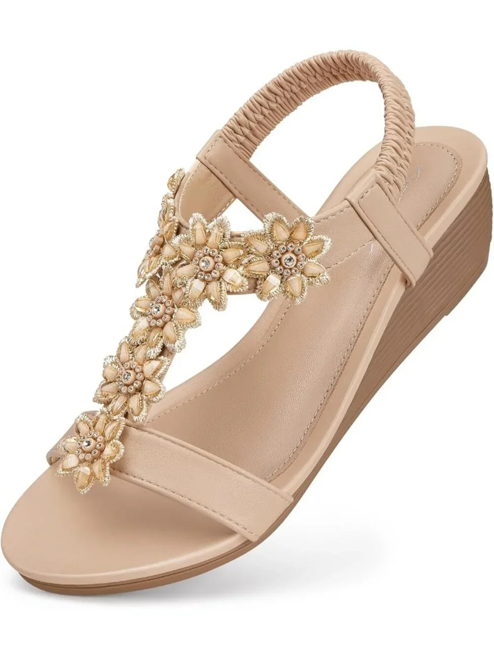 Women's Nude Wedge Sandals Summer Platform Comfortable Low Wedges Shoes